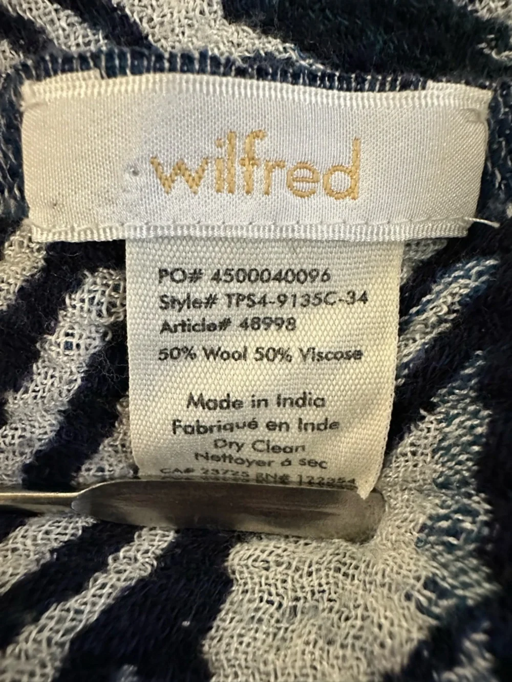 WILFRED Wool Scarf Tribal Indigo Boho Coastal Minimalist Fringe - Picture 7 of 7